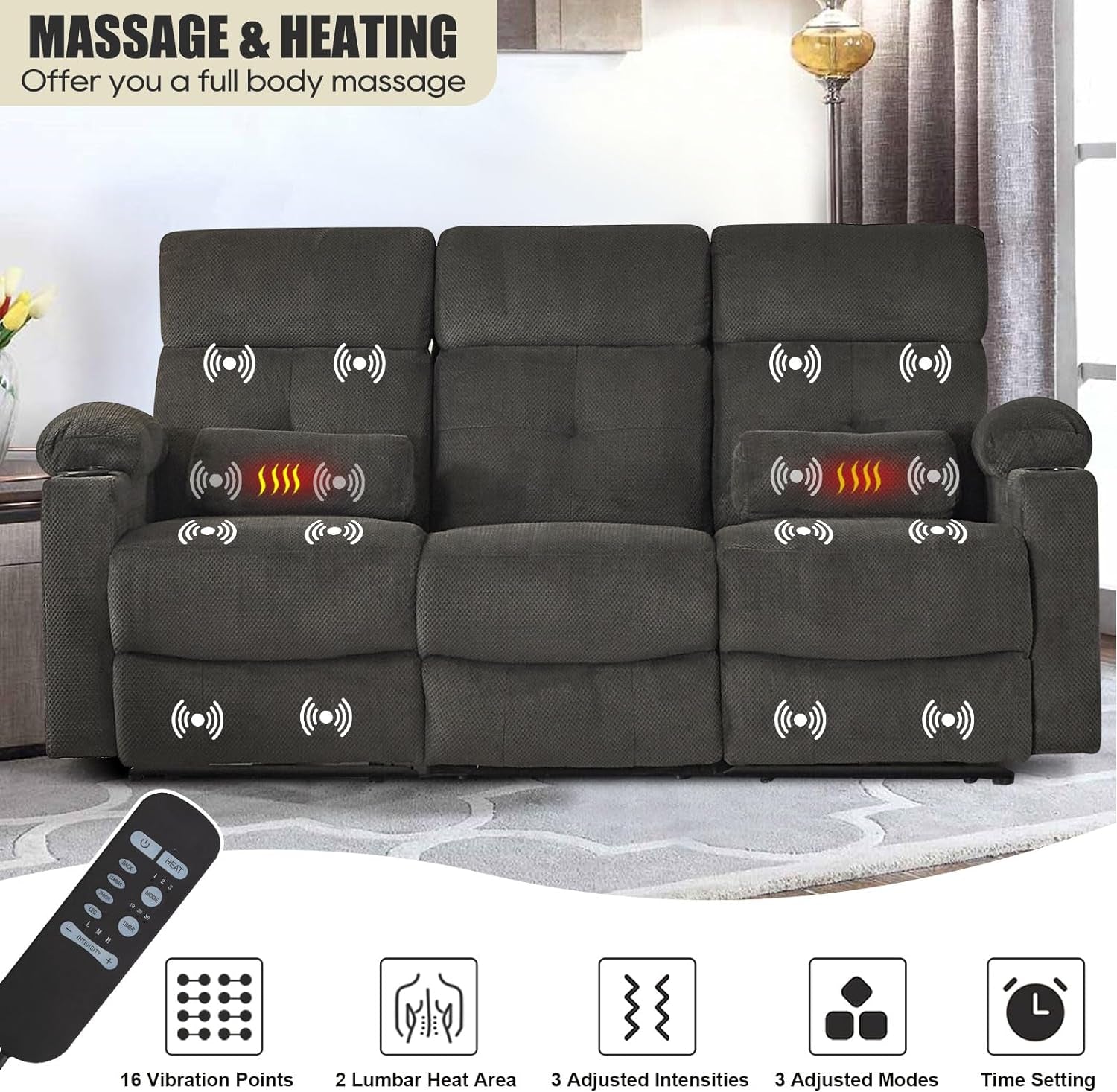 Recliner Sofa Set for Living Room, 3 Pieces Recliner Furniture Sofa Set, Power Recliner Sofa, Loveseat, Recliner, Power Recliner Sofa Set for Living Room Furniture Set-3