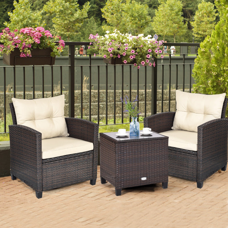 3 Pieces Rattan Patio Furniture Set with Washable Cushion-0