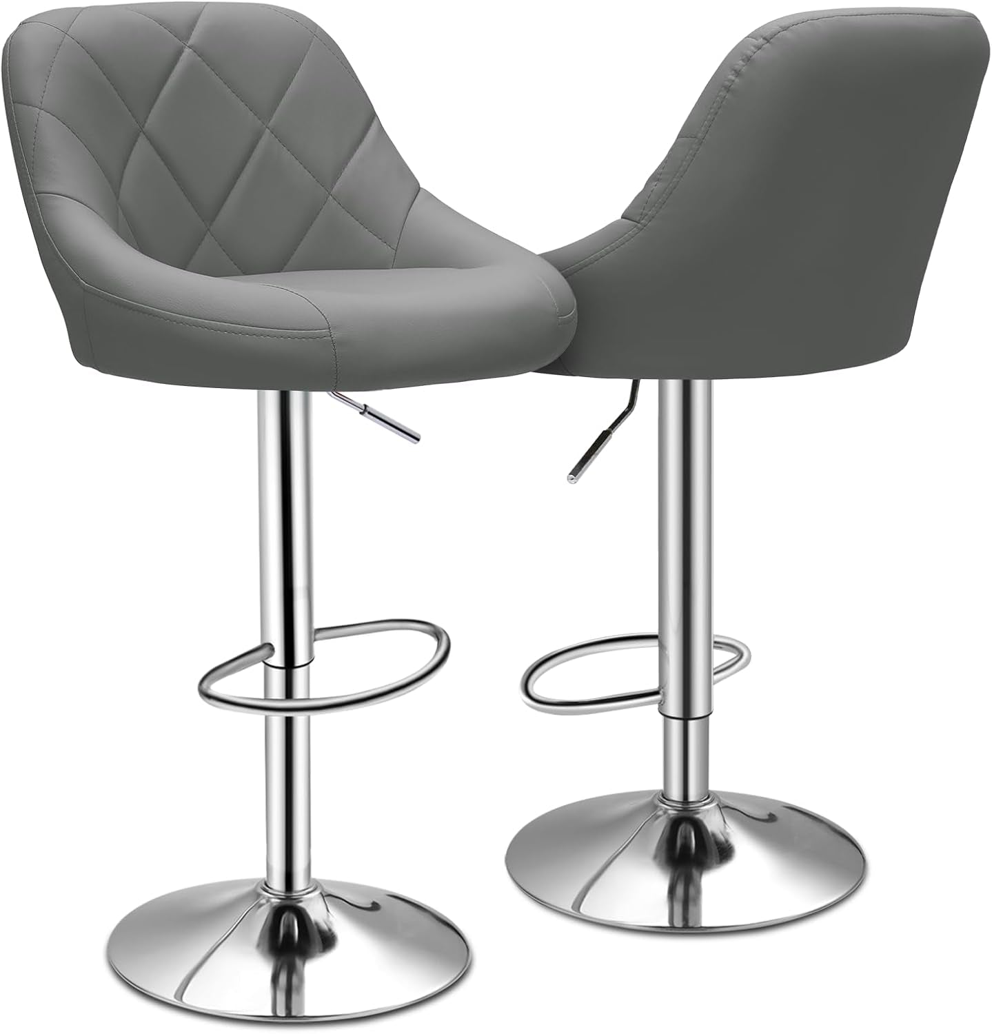 Bar Stools Set of 2 for Kitchen Counter, Height Adjustable Swivel PU Leather Barstools, Modern Bar Chair with Back and Footrest,Gray-0