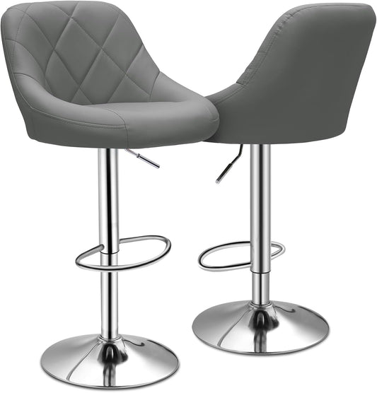 Bar Stools Set of 2 for Kitchen Counter, Height Adjustable Swivel PU Leather Barstools, Modern Bar Chair with Back and Footrest,Gray-0