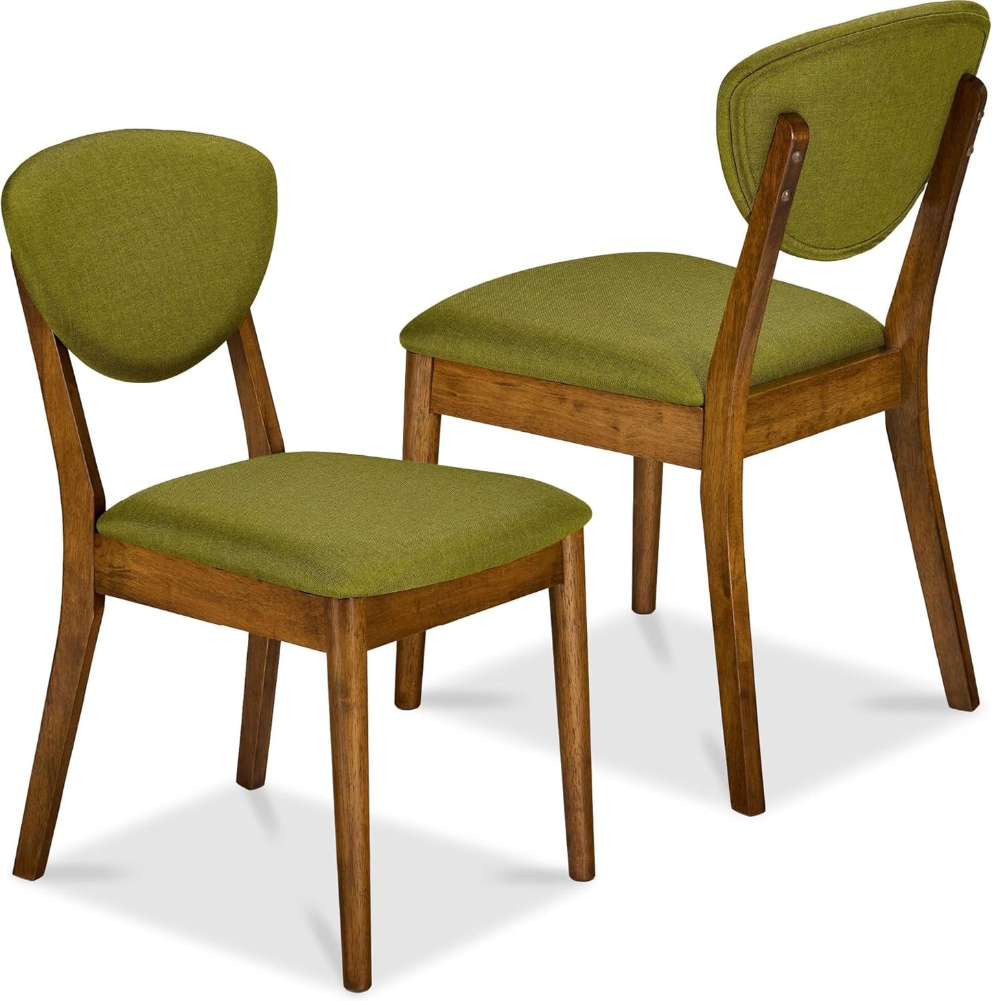 Dining Chairs Set of 2, Mid-Century Modern Upholstered Wood, Armless W/Seat Cushion, Padded Backrest - Walnut/Olive-0