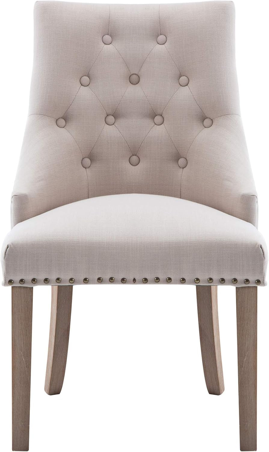 Dining Chair Beige Fabric Leisure Padded Ring Chair, Nailed Trim, Set of 2-3