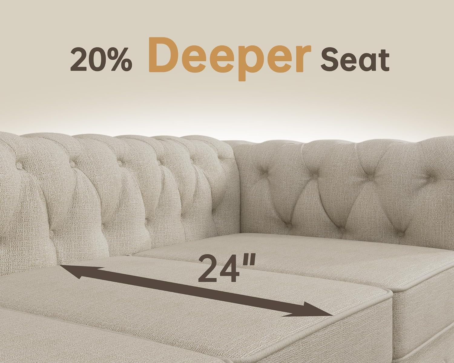 3 Piece Classic Chesterfield 6-Seater Set, Tufted Chair & Loveseat & Sofa Solid Wood Legs Thick Cushion, Pet-Friendly Couch Set Furniture for Living Room Bedroom Apartment, Linen Beige-1