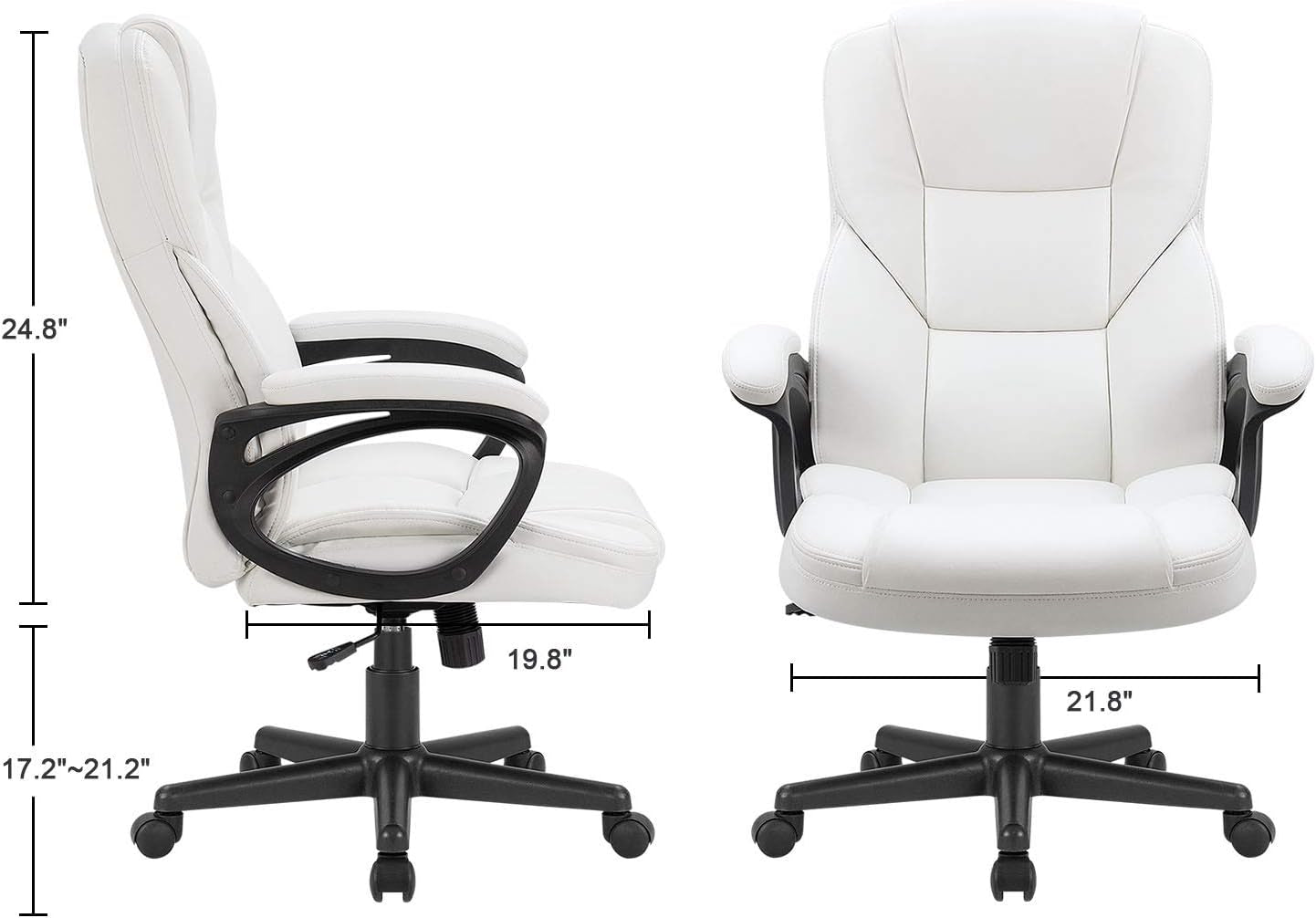 Office Executive Chair High Back Adjustable Managerial Home Desk Chair,Swivel Computer PU Leather Chair with Lumbar Support (White)-2