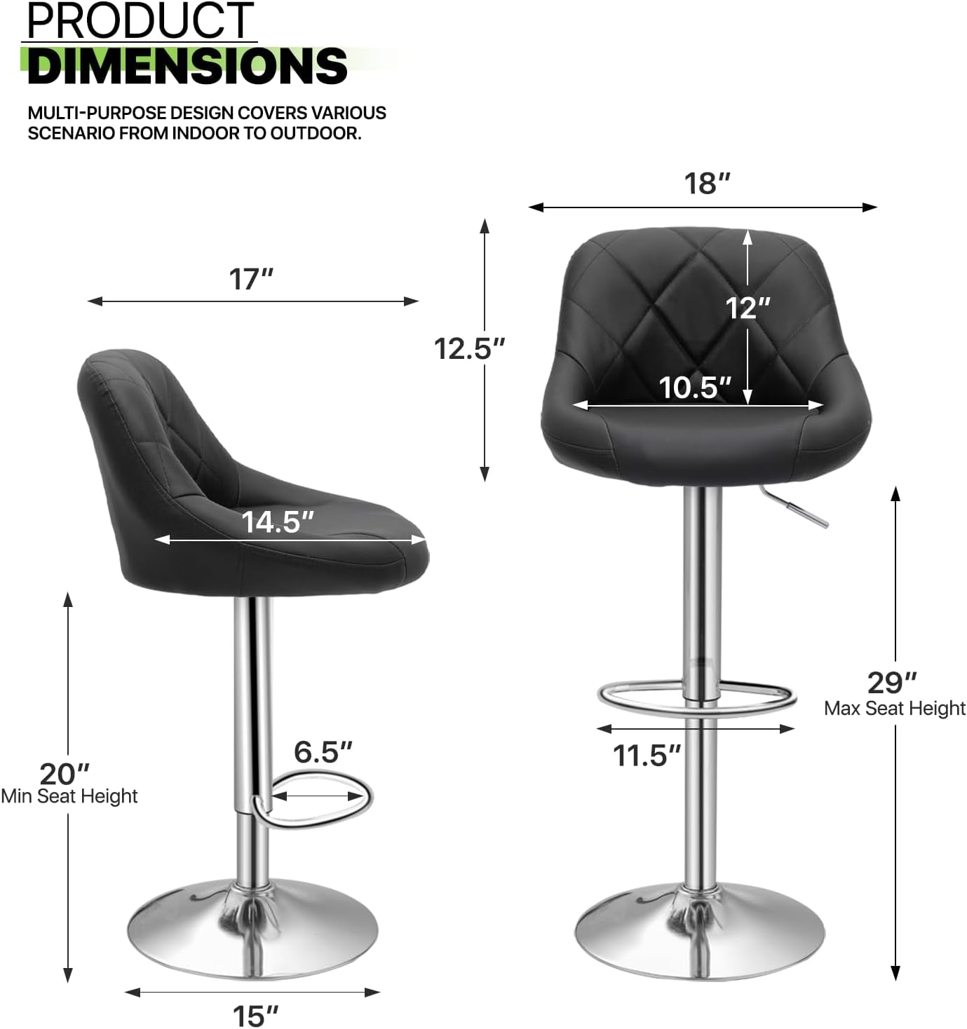 Bar Stools Set of 2, Adjustable Counter Height Swivel Barstools Modern Dining Chair Bar Pub High Stool with Back for Kitchen Island, Black-2