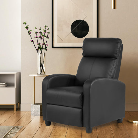 Recliner Chair PU Leather Recliner Sofa Home Theater Seating with Lumbar Support Overstuffed High-Density Sponge Push Back Recliners Armchair for Living Room,Black-1