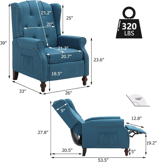 Wingback Recliner Chair with Massage and Heat Tufted Fabric Push Back Recliner Chair for Living Room Vintage Recliner Chair with Remote Control, Padded Cushion, Backrest, Wooden Legs-1