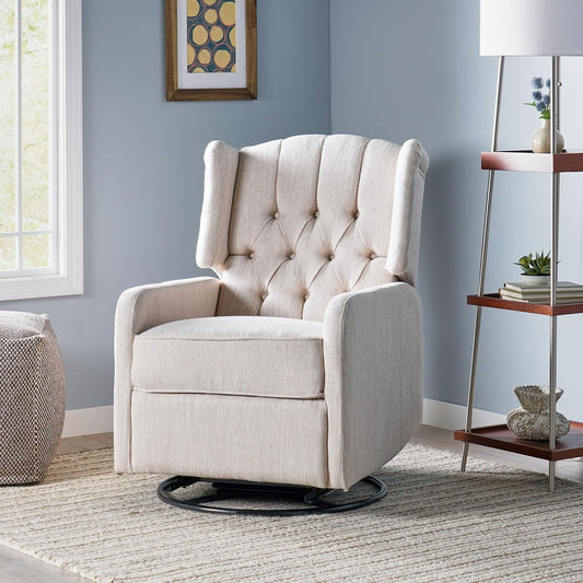 Manual Recliner Chair with Wing Back and Rolled Arms, 360-Degree Swivel Accent Chair for Living Room-0