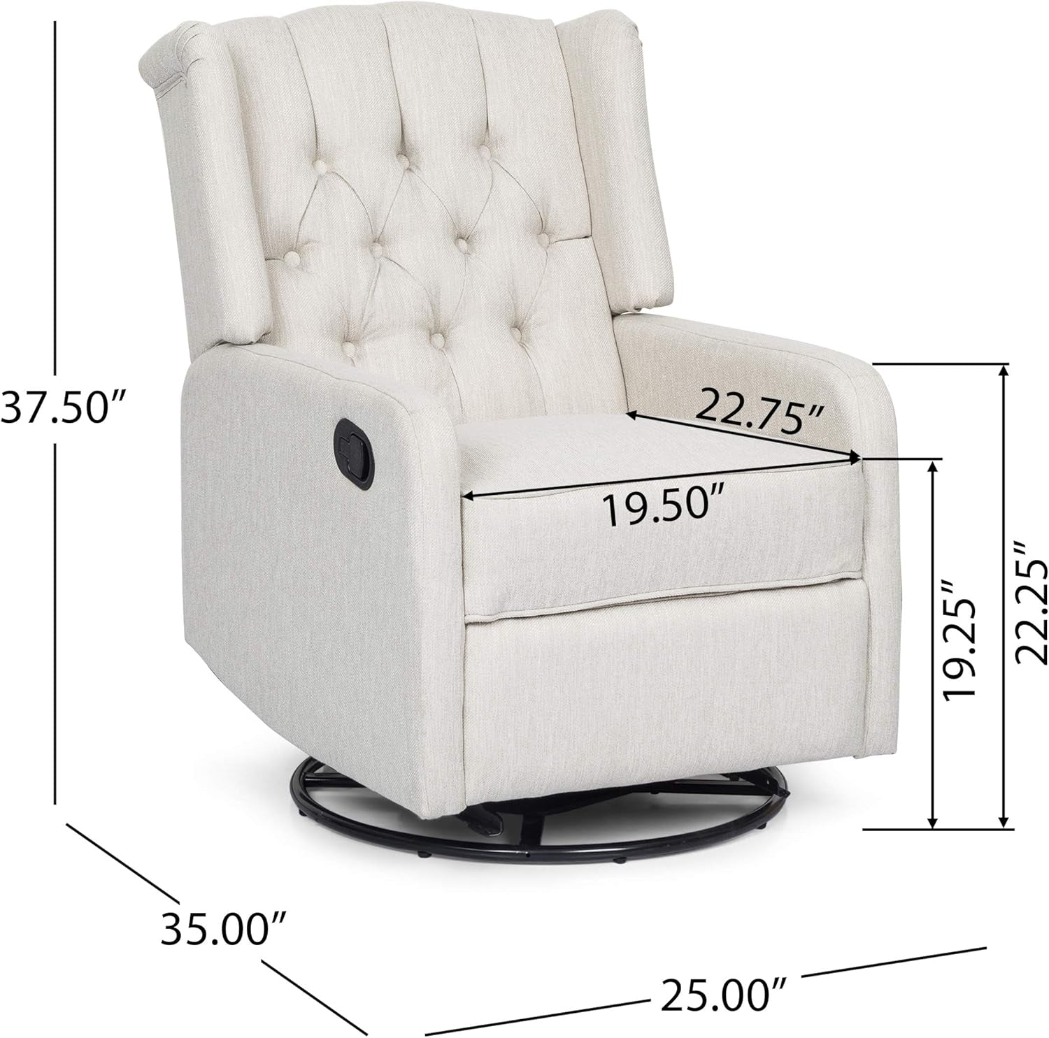 Manual Recliner Chair with Wing Back and Rolled Arms, 360-Degree Swivel Accent Chair for Living Room-2