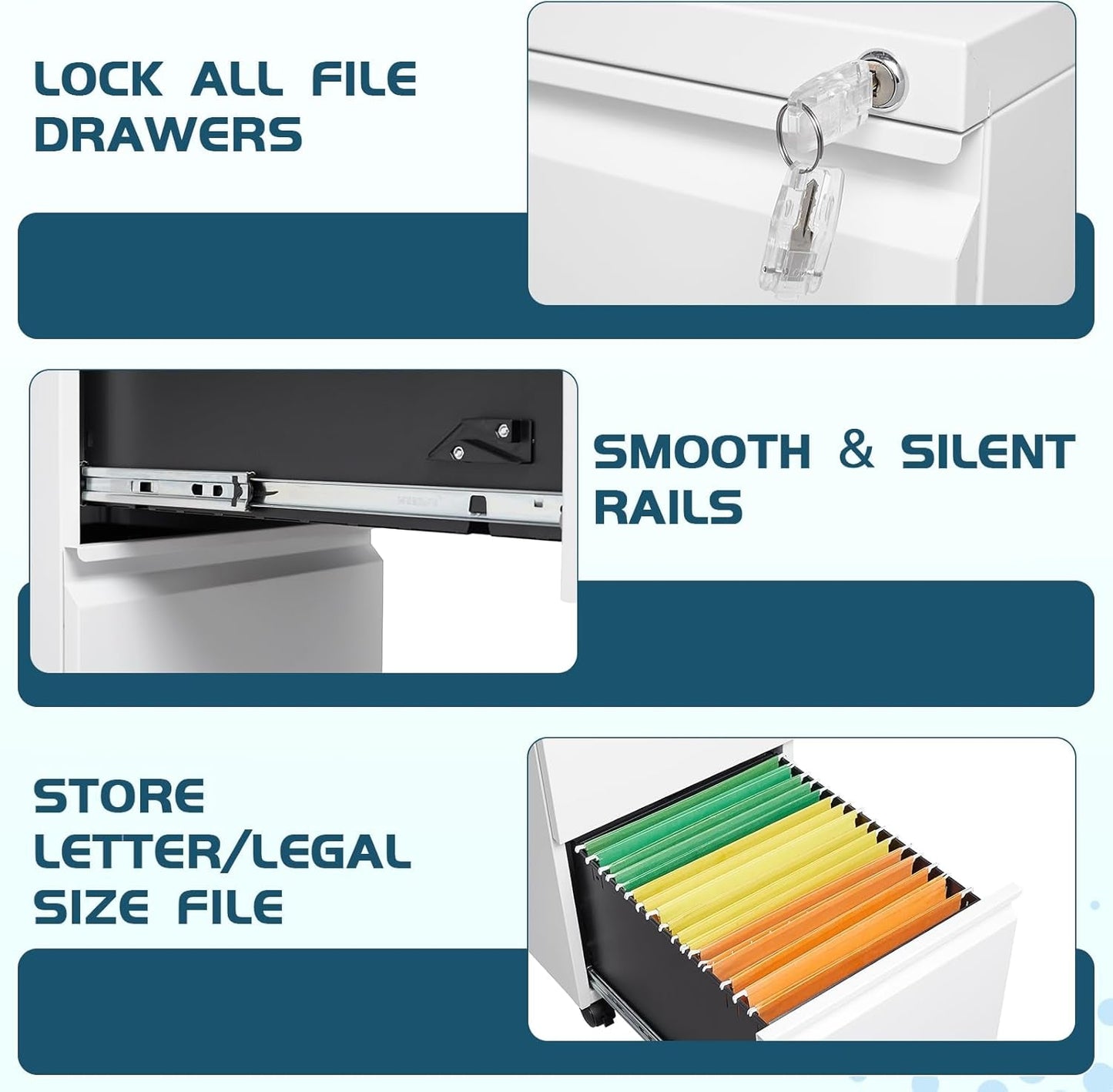 2 Drawer File Cabinet with Lock, Home Office Filing Cabinets on Wheels, under Desk 2 Drawers Storage for Legal/Letter/A4 Files,Fully Assembled-4