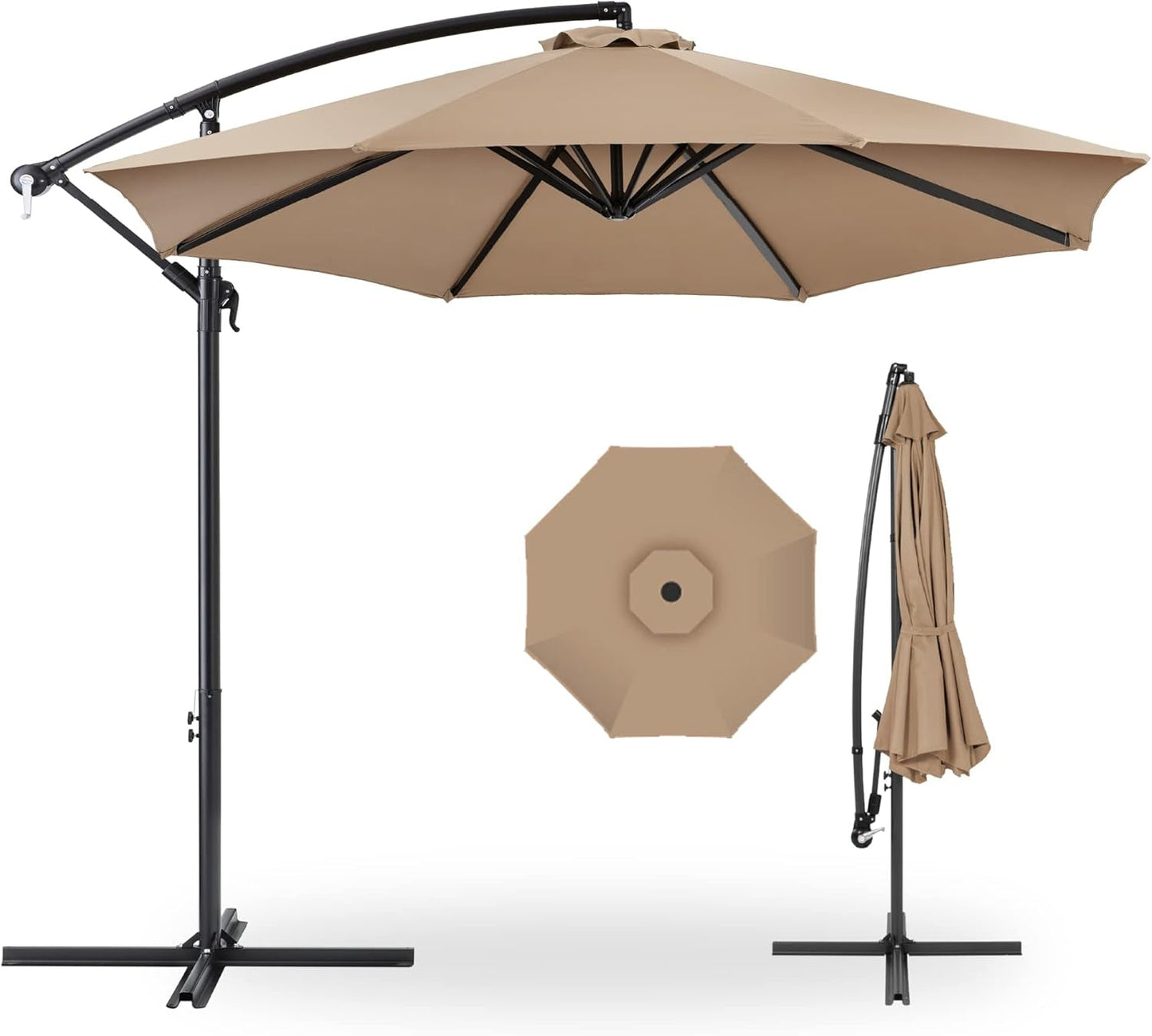 10Ft Offset Hanging Market Patio Umbrella W/Easy Tilt Adjustment, Polyester Shade, 8 Ribs for Backyard, Poolside, Lawn and Garden-0