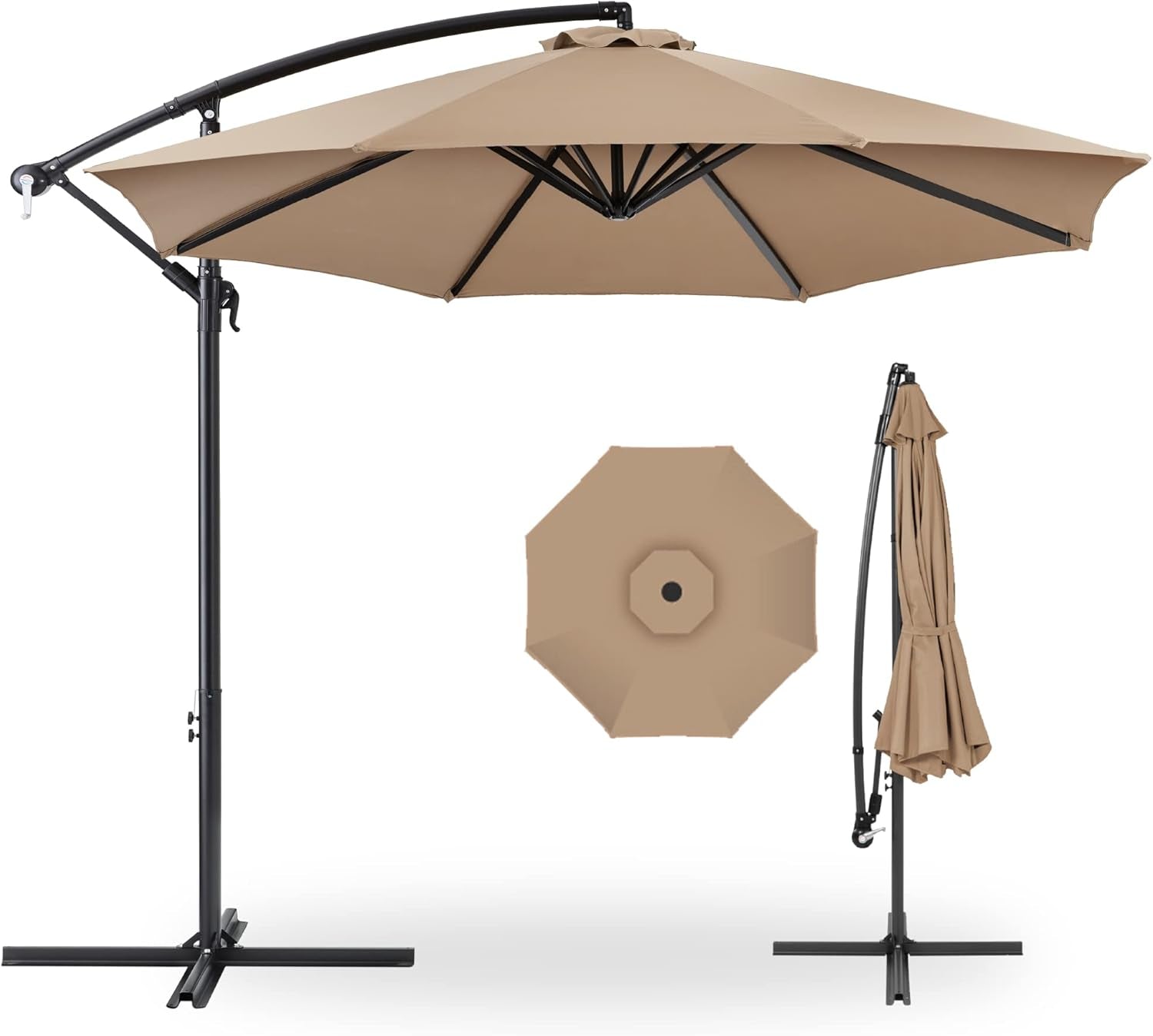 10Ft Offset Hanging Market Patio Umbrella W/Easy Tilt Adjustment, Polyester Shade, 8 Ribs for Backyard, Poolside, Lawn and Garden-0