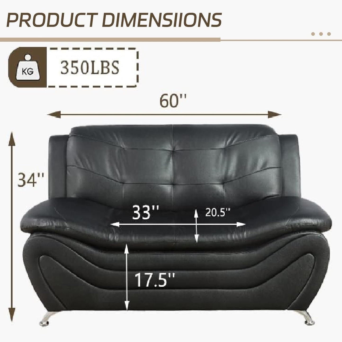 Contemporary Living Room Furniture Set, Faux Leather Sofa Set for Living Room/House/Bedroom/Office/Apartment (Black-A, Loveseat), F45&F46-1