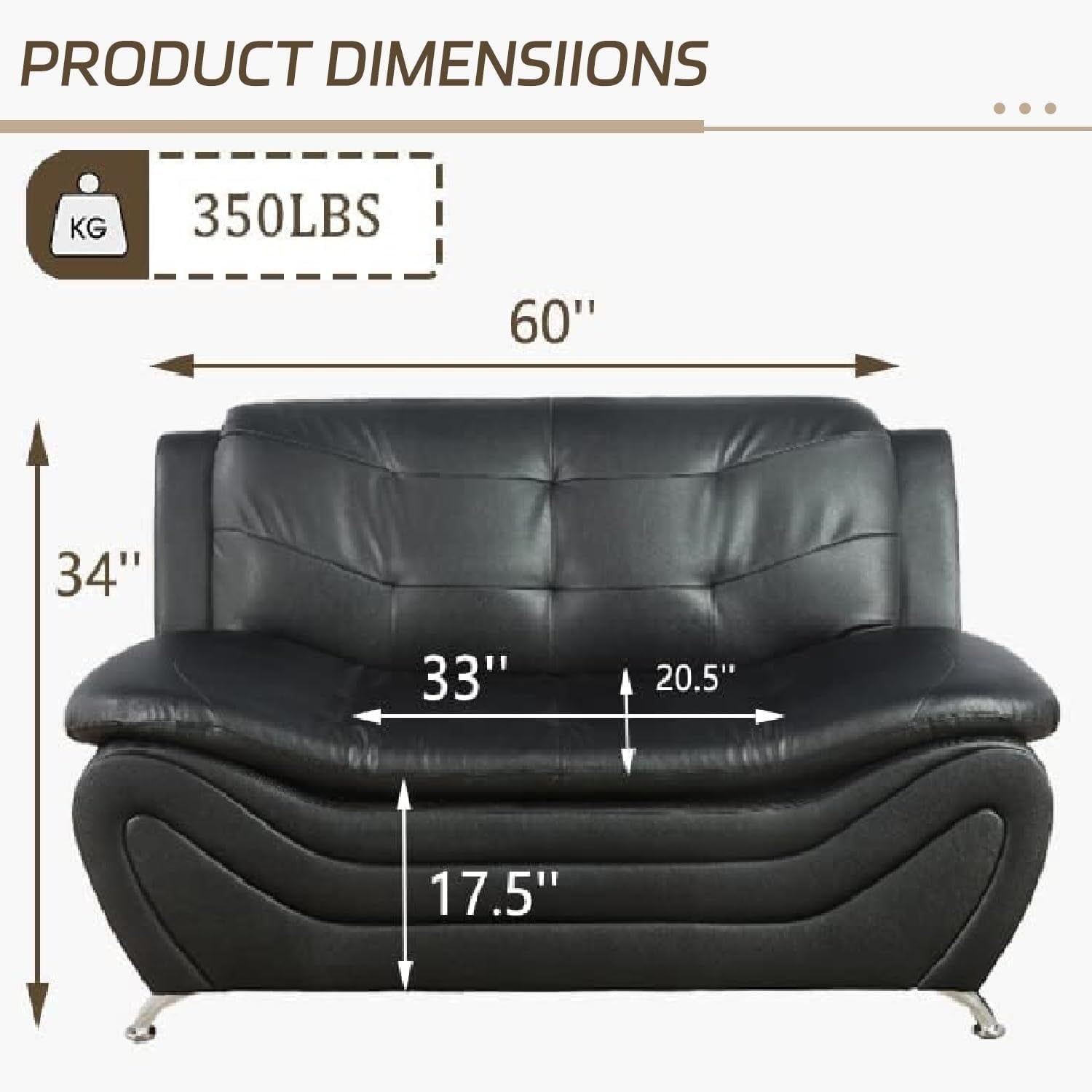 Contemporary Living Room Furniture Set, Faux Leather Sofa Set for Living Room/House/Bedroom/Office/Apartment (Black-A, Loveseat), F45&F46-1