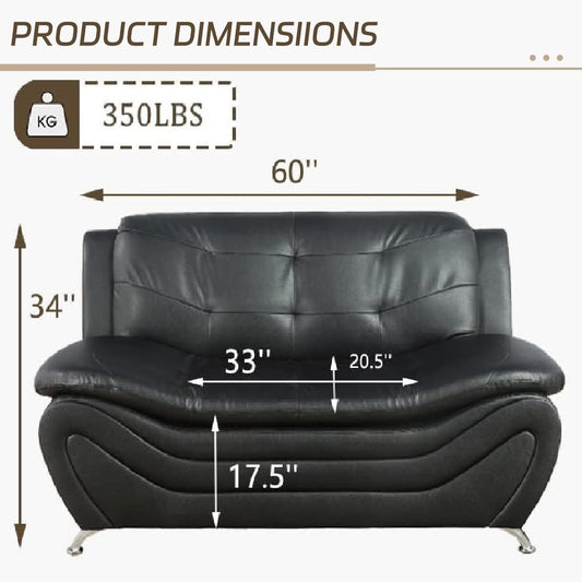 Contemporary Living Room Furniture Set, Faux Leather Sofa Set for Living Room/House/Bedroom/Office/Apartment (Black-A, Loveseat), F45&F46-1