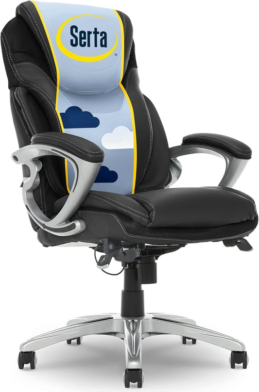 Bryce Executive Office Chair, Ergonomic Computer Deskchair with Patented AIR Lumbar Technology, Comfortable Layered Body Pillows for Cushioning, quality Foam, Bonded Leather, Black-0
