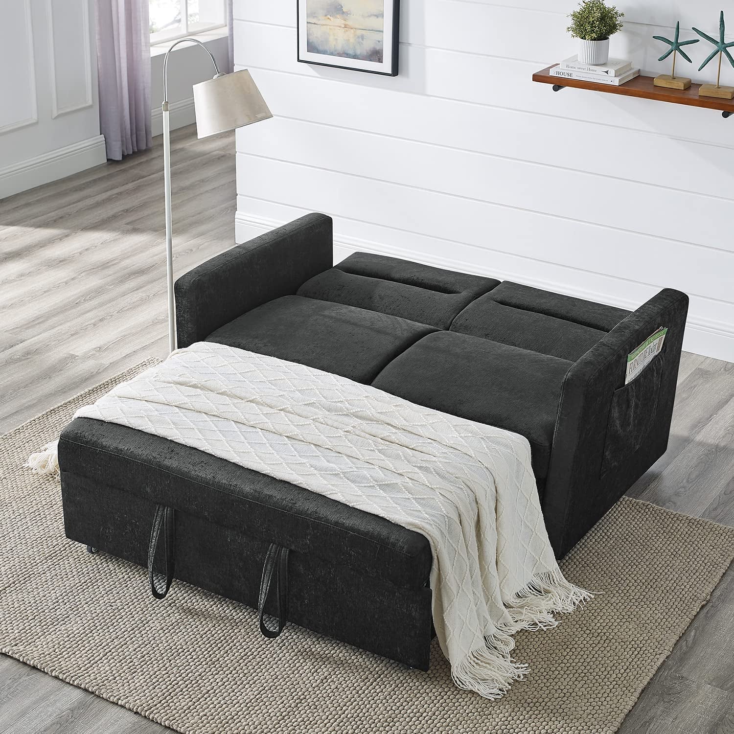 Modern Black Convertible Sofa Bed with Reclining Backrest-3