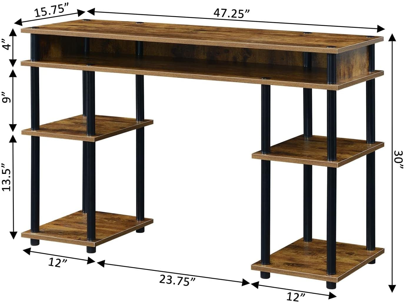 Barnwood/Black Student Desk with Shelves, No Tools-2