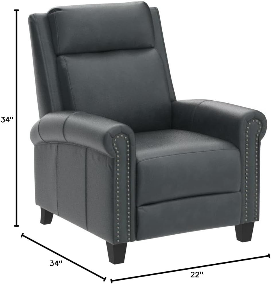 Leather Recliner Chair, Classic and Traditional Push Back Recliner Chair with Comfortable Arms and Back for Living Room Bedroom Adjustable Single Sofa, Navy Blue-1