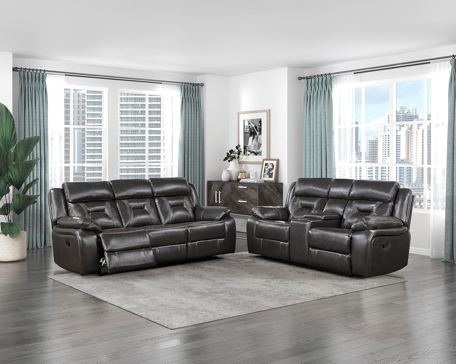 Recliner Living Room Set, Wall Hugger Manual Recliner Sofas, Couches for Living Room, Home Theater Seating, Includes Reclining Sofa and Loveseat, 2-Piece Couch Set, Gray-0