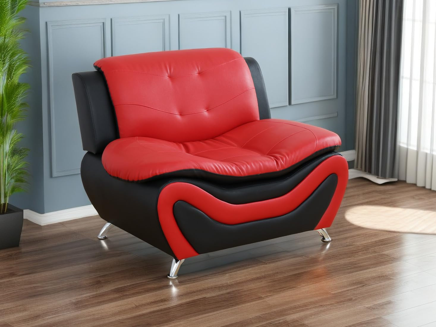 Leather Couches for Living Room, Living Room Couch Set, Sofa for Bedroom, Apartment, Living Room Furniture Sets (A-Leather Black&Red, Chair)-0