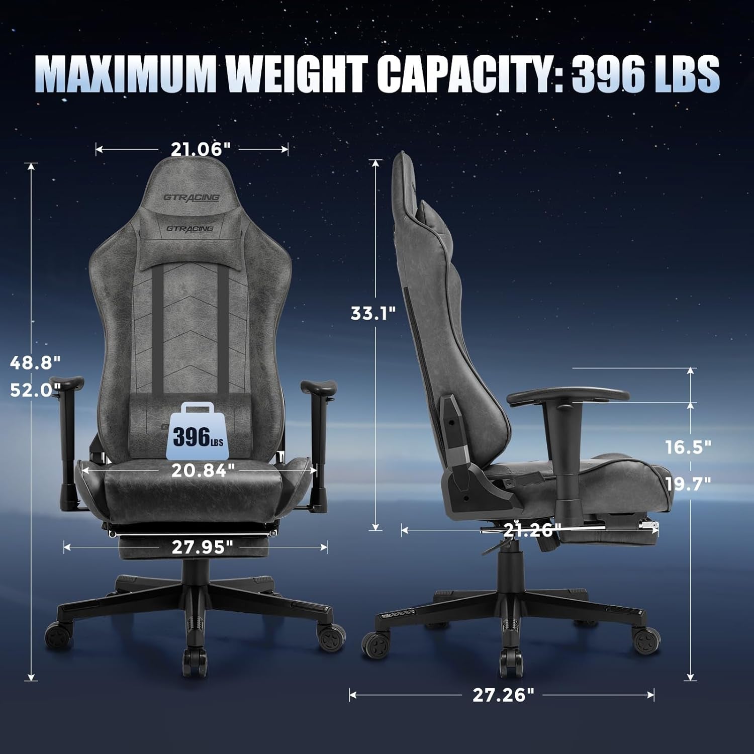 Gaming Chair with Footrest, Racing Style Computer Chair for Adult, Adjustable Reclining Backrest and Lumbar Support, Stylish High Back Chair for Gaming and Office (Dark Grey)-1