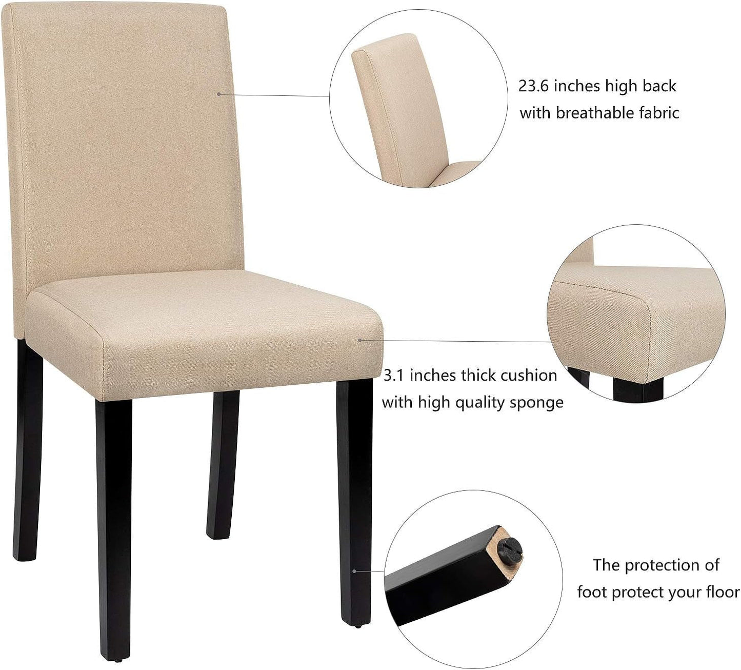 Dining Chairs Urban Style Fabric Parson Chairs Kitchen Living Room Armless Side Chair with Solid Wood Legs Set of 4 (Beige)-3