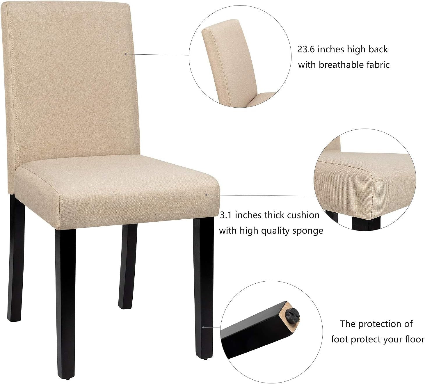 Dining Chairs Urban Style Fabric Parson Chairs Kitchen Living Room Armless Side Chair with Solid Wood Legs Set of 4 (Beige)-3