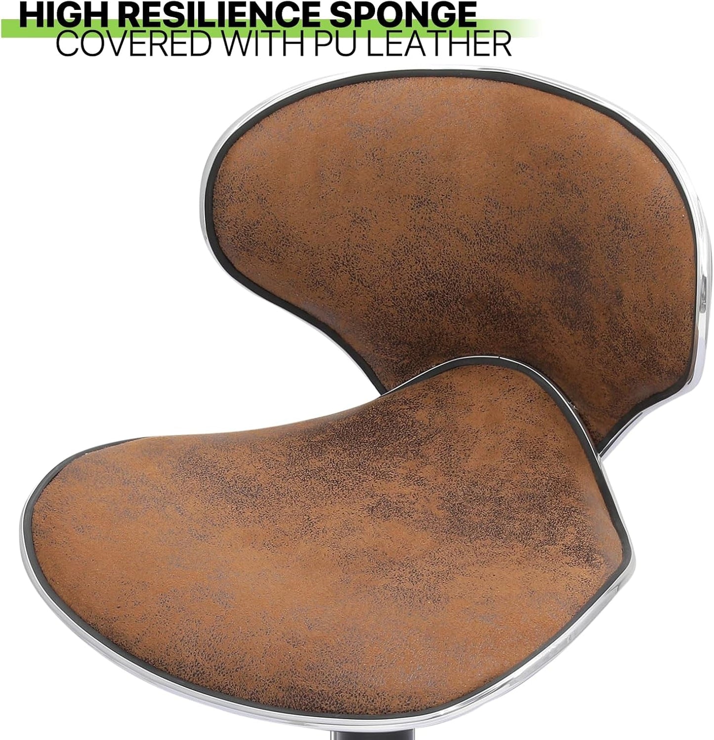 Bar Stools Set of 2 Adjustable Counter Height PU Leather Modern Swivel Barstools W/Back and Footrest Kitchen Counter Chairs, Coffee Color-4