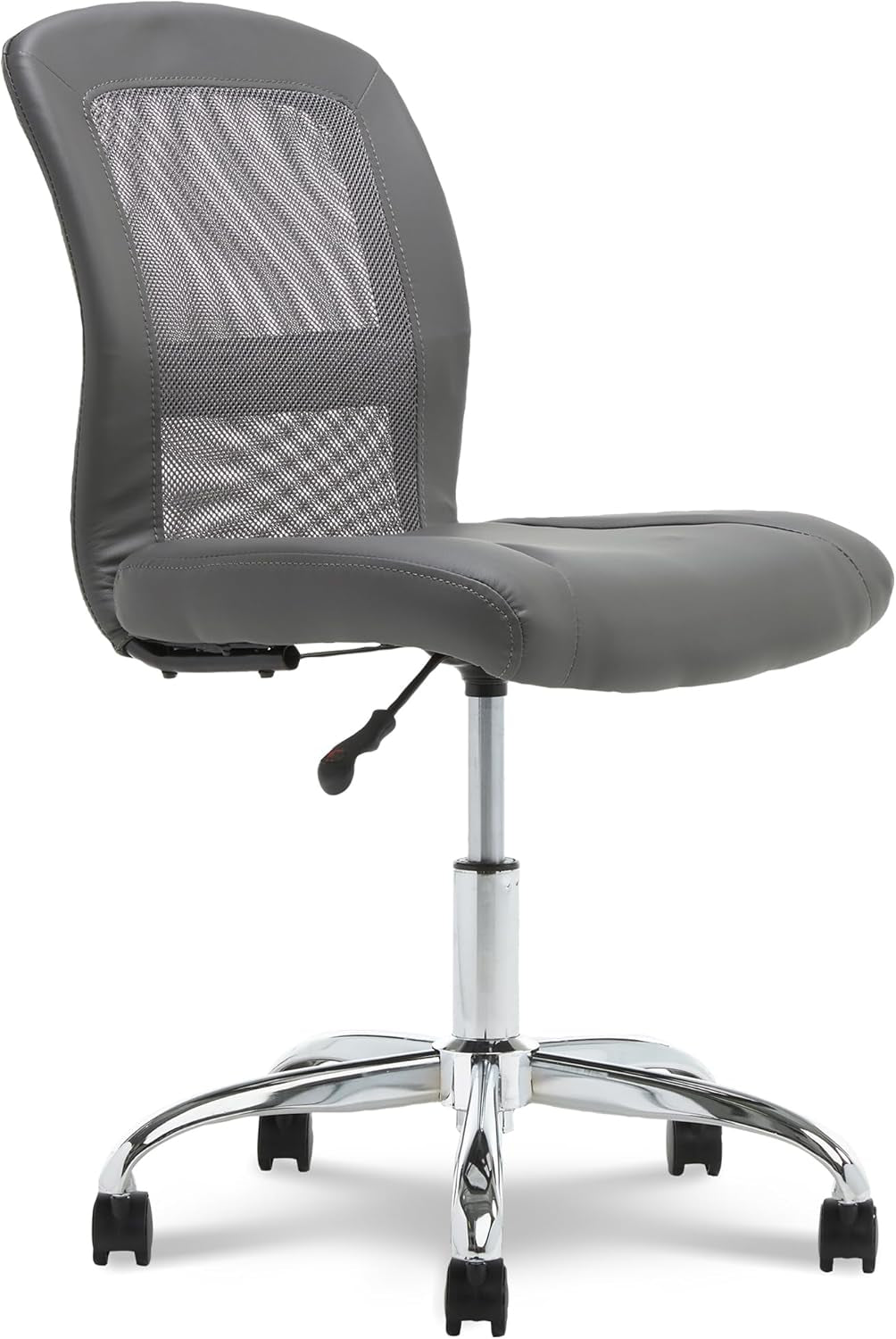 Essential Armless Deskchair, Small Task Chair with Wheels, Breathable Mesh Back, quality Foam Cushion Seat for Comfort, Functional, Lightweight and Versatile, Gray-0