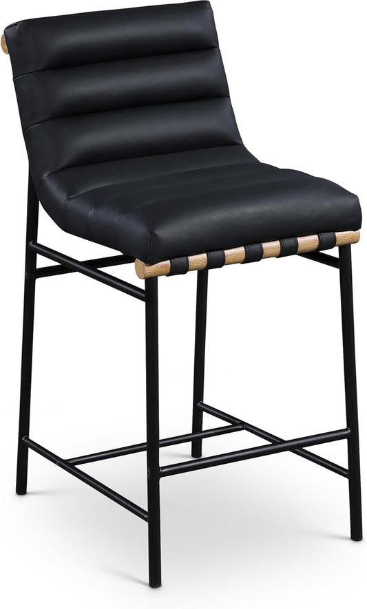 857Black-C Burke Collection Modern | Contemporary Vegan Leather Upholstered Counter Stool, Black, 18" W X 24" D X 37.5" H-0