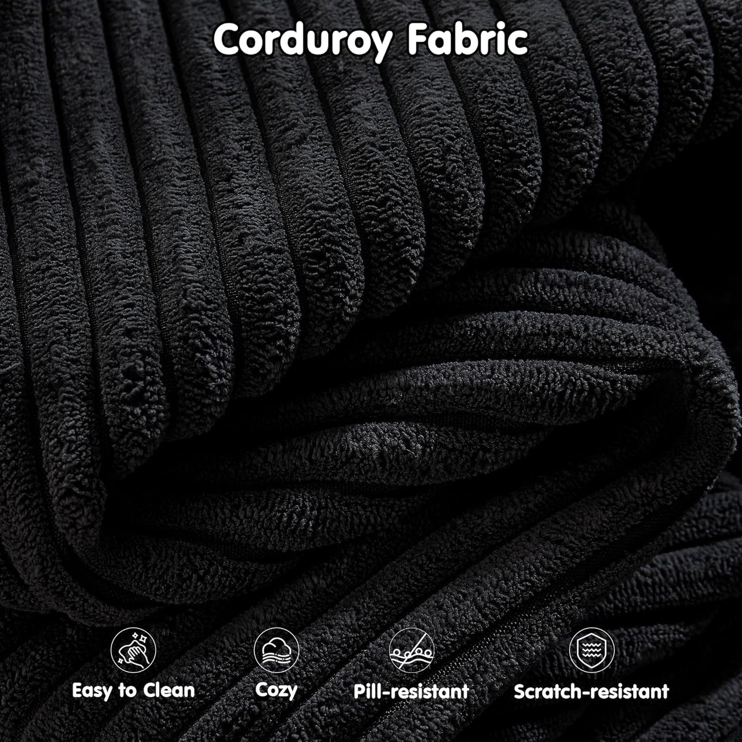 104" Cloud Sectionl Couch with L-Shpe Chise,Modern Modulr Sof with Deep Set, Upholstered Couches for Living Room Bedroom,No ssembly Required, Blck (Corduroy Fbric)-4