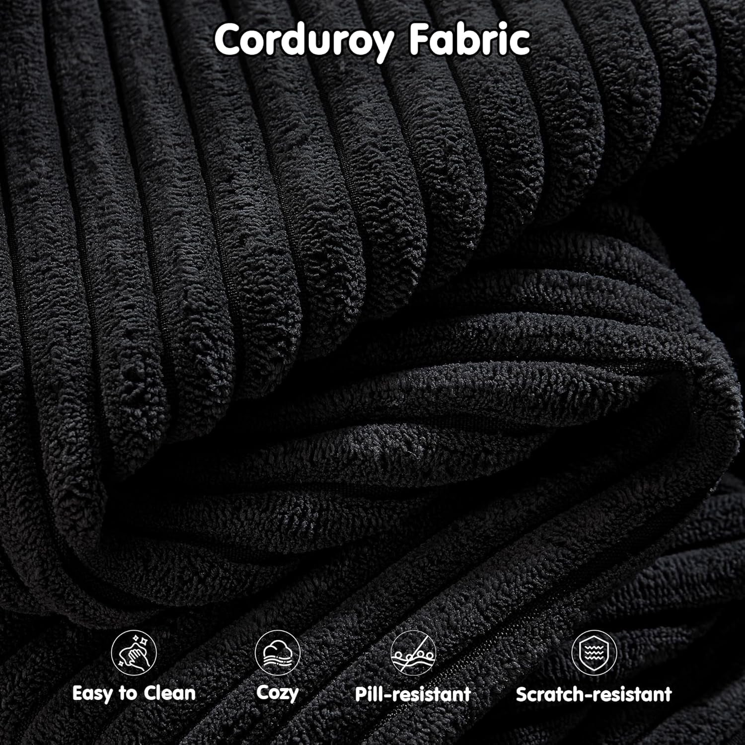 104" Cloud Sectionl Couch with L-Shpe Chise,Modern Modulr Sof with Deep Set, Upholstered Couches for Living Room Bedroom,No ssembly Required, Blck (Corduroy Fbric)-4