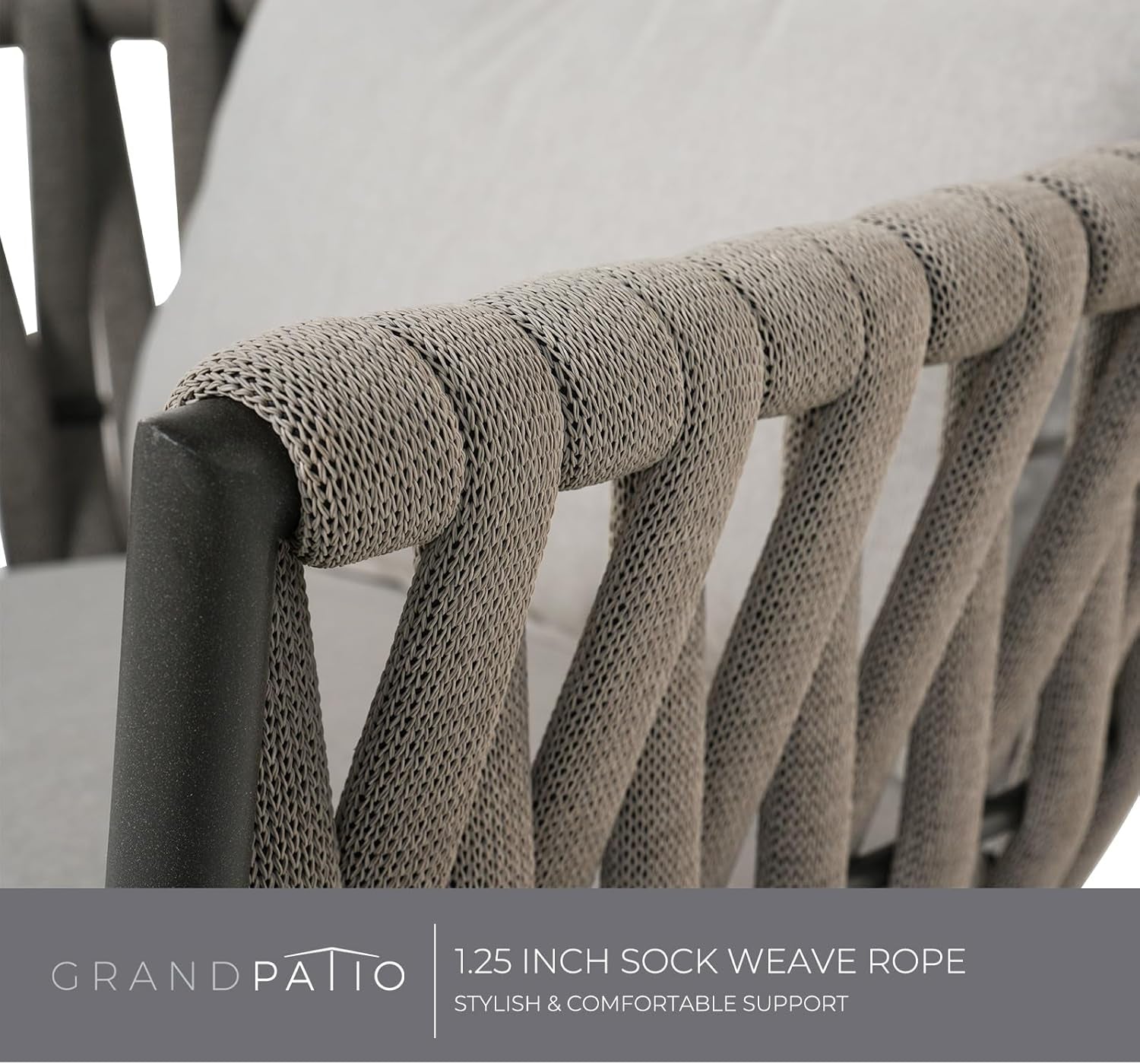 Dining Chair Set of 3, Swivel Rope Armchairs with Cushions and round Side Table with Tile Tabletop, Wicker, Indoor Outdoor Modern Style, Backyard, Balcony, Gray-4