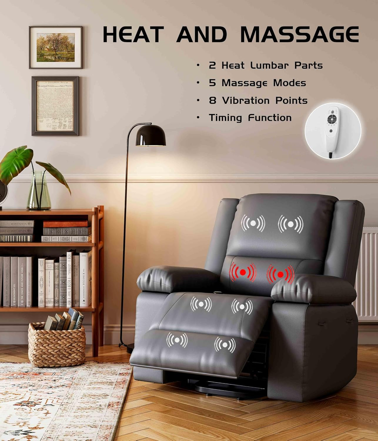 Oversized Wide Power Lift Recliner Chair - Heat and Massage, Adjustable Back and Legs, PU Leather Electric Lift Chair Designed for the Elderly and People with Mobility Impaired-4
