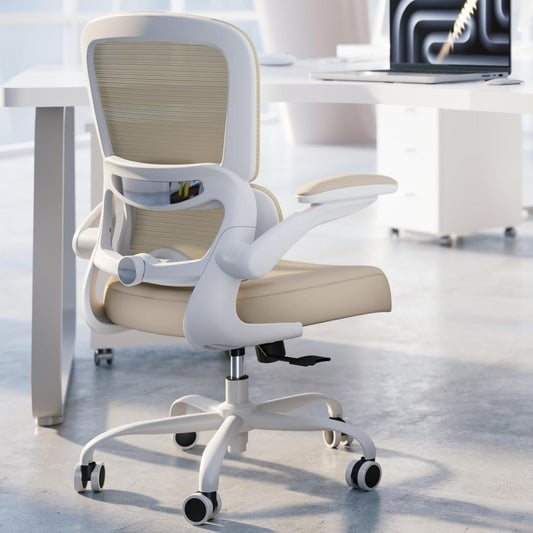 Office Chair Ergonomic Desk Chair, 330 LBS Home Mesh Office Desk Chairs with Wheels, Comfortable Gaming Chair, High Back Office Chair for Long Hours (Beige)-0