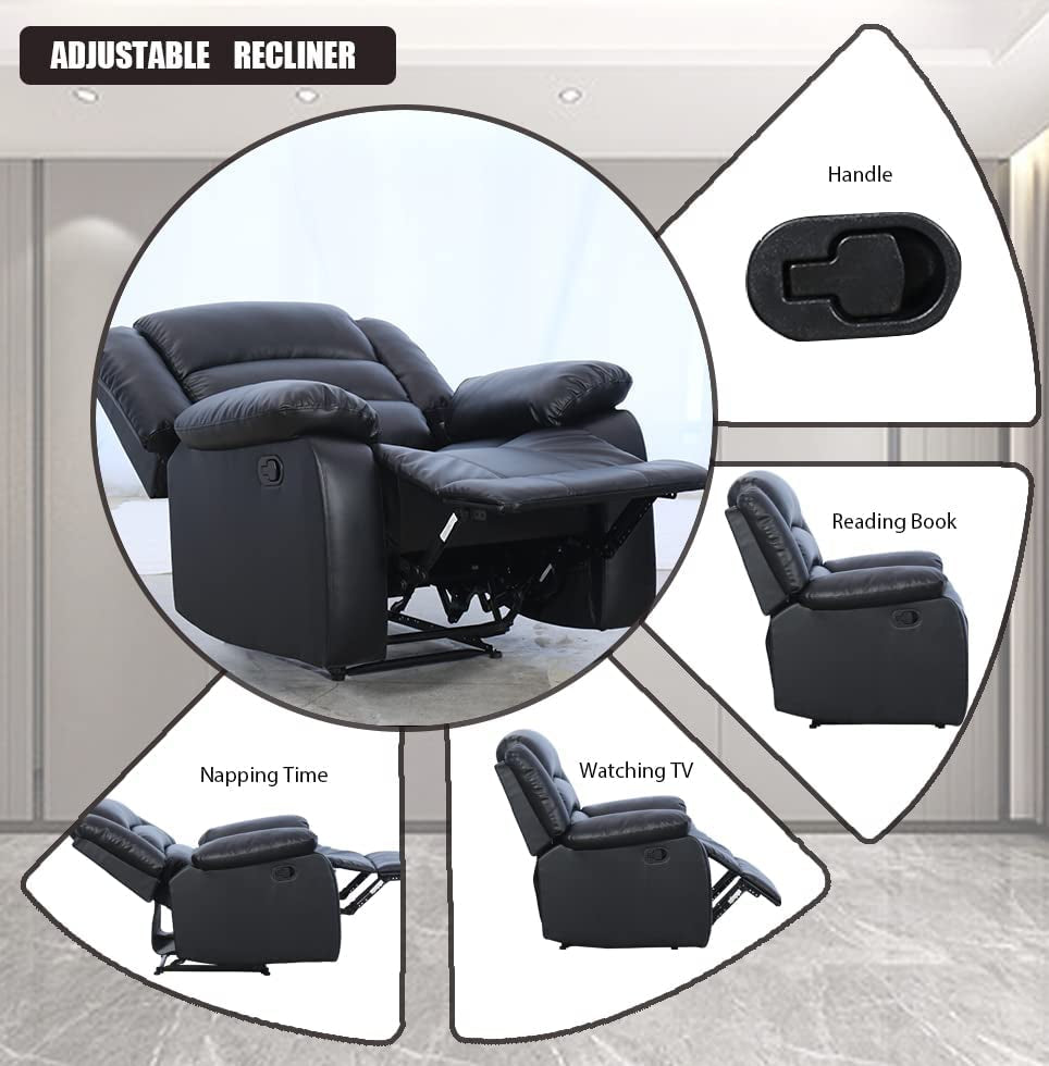 Black Recliner Chair with Overstuffed Arm and Back-4