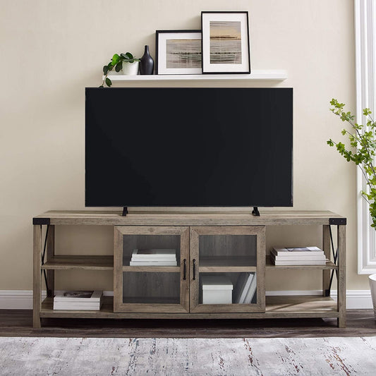 Rustic Modern Metal and Wood TV Stand-0