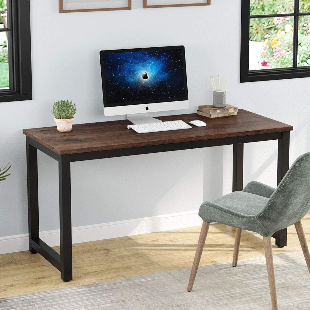 Computer Desk, 55 Inch Large Office Desk Computer Table Study Writing Desk Workstation for Home Office, Rustic Brown-1
