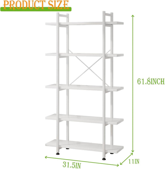 Bookshelf 5 Tiers White Wooden Storage Shelf,Modern Open Display Storage Bookcase Book Organizer,Metal Bookshelf Standing Storage Shelf Tall Shelving Units for Home Office Study-1