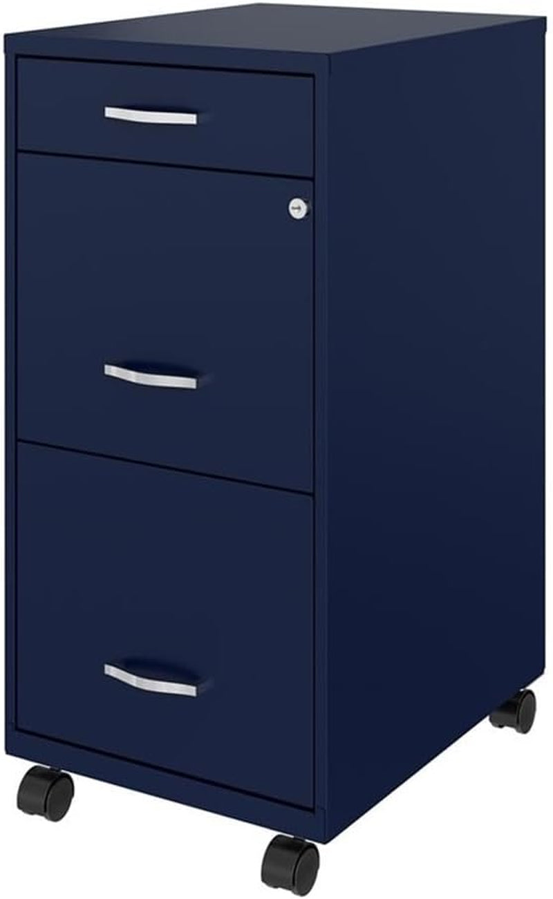 18" Deep 3 Drawer Mobile Metal File Cabinet in Navy-3