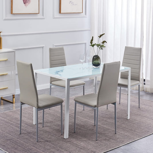 Marbled Glass Kitchen Table, Rectangular, White-1