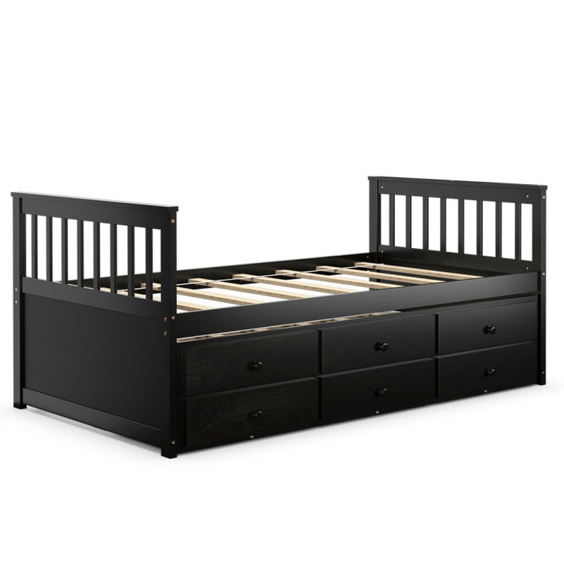Twin Captains Bed with Trundle and 3 Storage Drawers-1