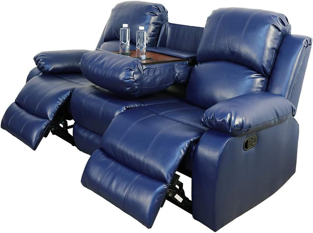 Faux Leather Recliner Sofa Set, Reclining Living Room Set, Manual Reclining Sofa and Loveseat with Recliner Chair (Blue, Sofa+Loveseat)-1