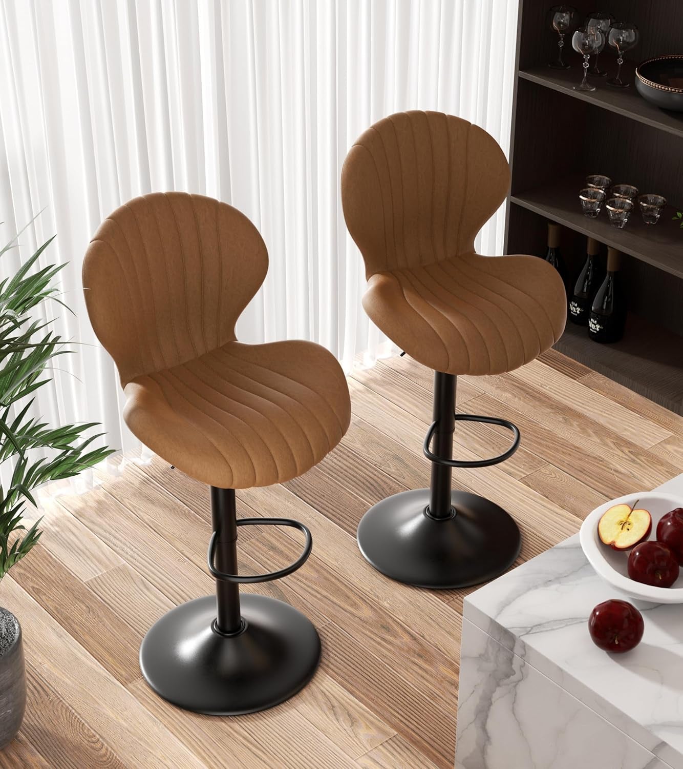 Bar Stools Set of 3 Modern Swivel Bar Chairs, Barstools Counter Height with High Backrest, Easy 3-5 Minute Assembly for Bar, Kitchen, Dining Room Brown-4