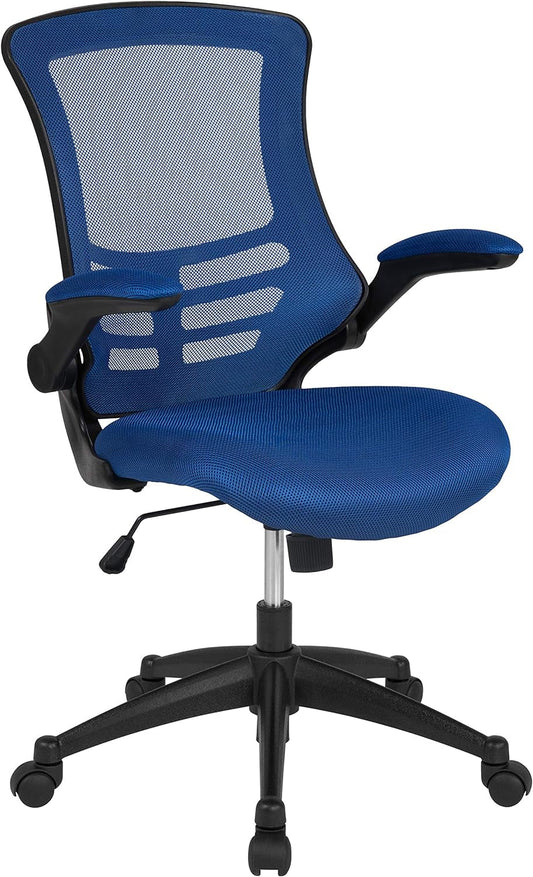 Kelista Mid-Back Blue Mesh Swivel Ergonomic Task Office Chair with Flip-Up Arms-0