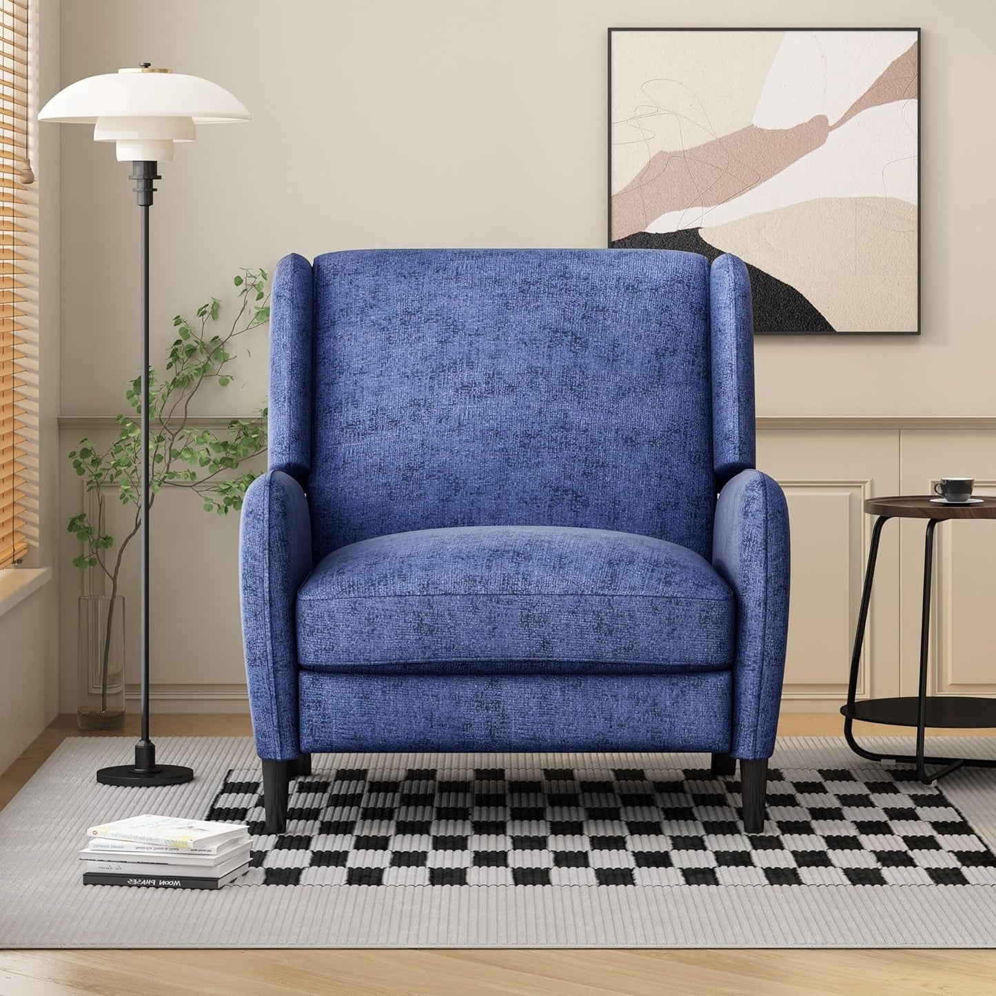 Oversized Pushback Recliner, Textured Fabric Push Back Chair with Padded Seat for Living Room Bedroom, Navy Blue-3