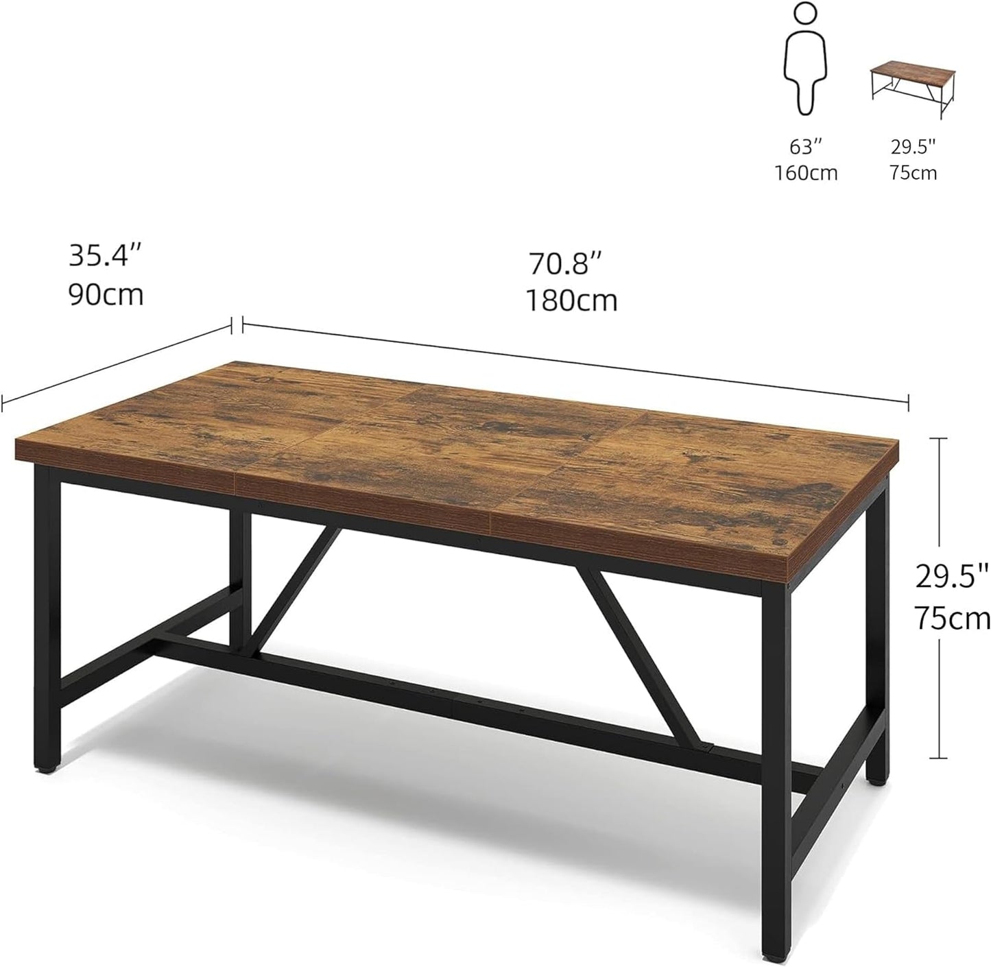 70.8" Large Kitchen Dining Room Table for 6-8 People, Rustic Brown Farmhouse Industrial Wood Style Rectangle Apartment Dinning Room Dinette Tables for Eating Dinner-1
