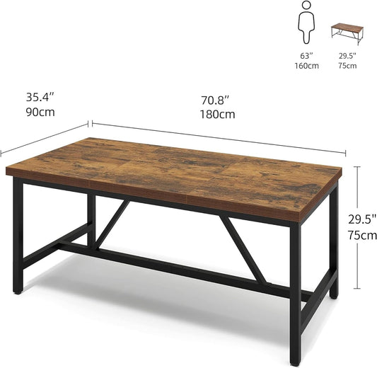 70.8" Large Kitchen Dining Room Table for 6-8 People, Rustic Brown Farmhouse Industrial Wood Style Rectangle Apartment Dinning Room Dinette Tables for Eating Dinner-1