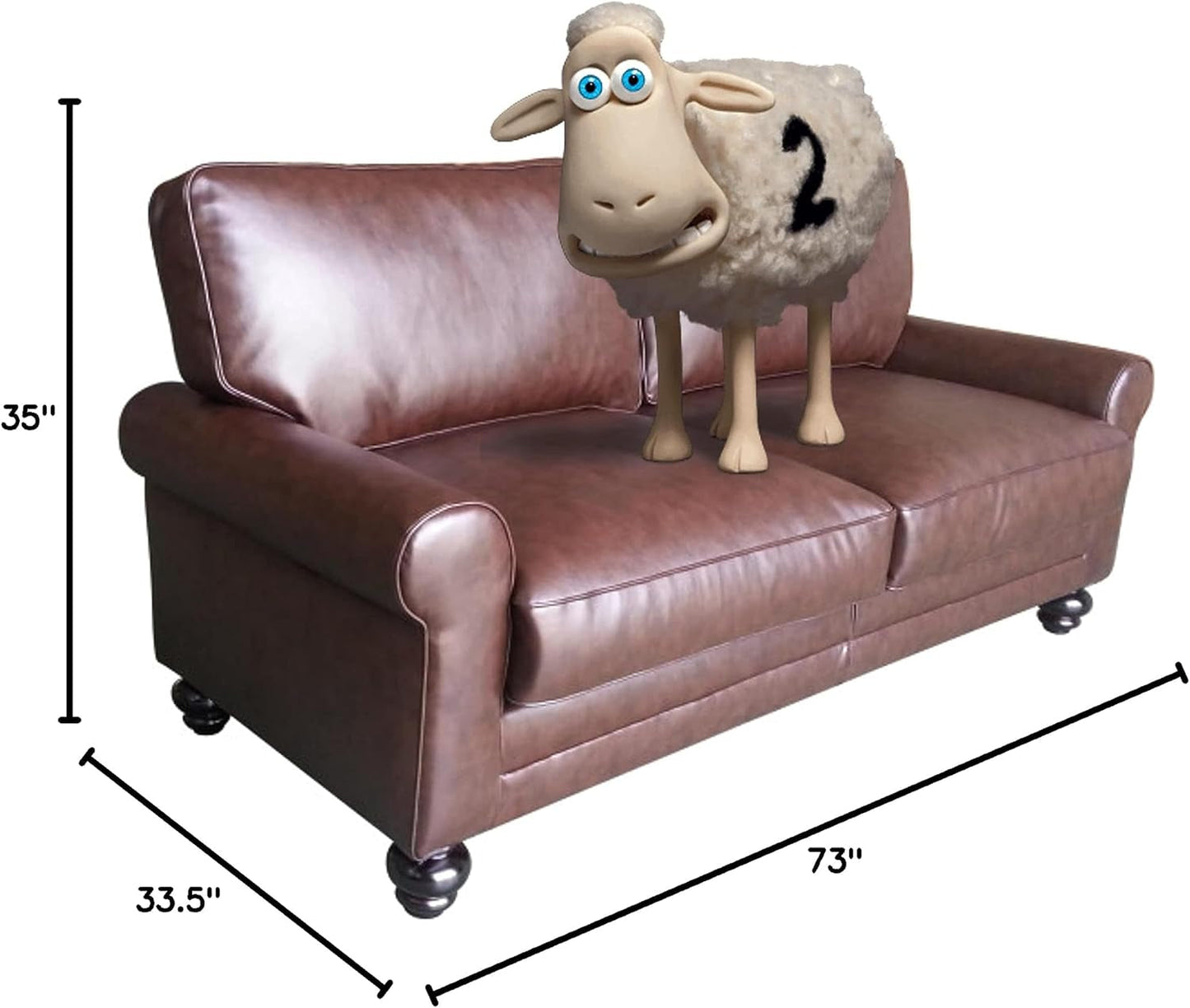 Copenhagen Rolled Arm, Durable Bonded Leather, Soft Pillow Back, Pocket Coil Seat Cushions, Loveseat or Couch for Small Spaces, Living Rooms or Bedrooms, 73" Sofa, Chestnut Brown-4